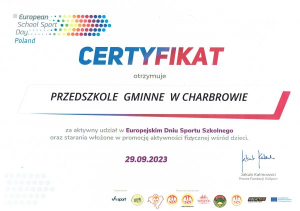 Certyfikat uczestnictwa w Europejskim Dniu Sportu